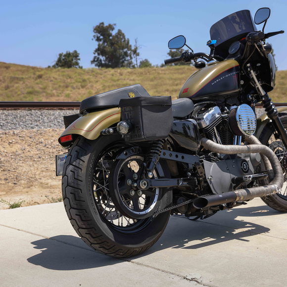 Thrashin Supply Co. Mini Essential Saddlebags 8-liter in black ballistic nylon for Harley Sportster