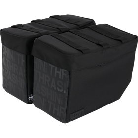Thrashin Supply Co. Essential Saddlebags 10-liter in black ballistic nylon with MOLLE lid attachment points and hi-viz orange interior