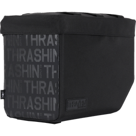 Thrashin Supply Co. Essential Saddlebags 10-liter in black ballistic nylon with MOLLE lid attachment points and hi-viz orange interior