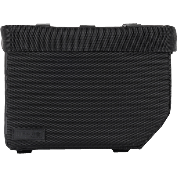 Thrashin Supply Co. Escape Base Saddlebags 18-liter in black ballistic nylon with MOLLE lid points and hi-viz orange interior