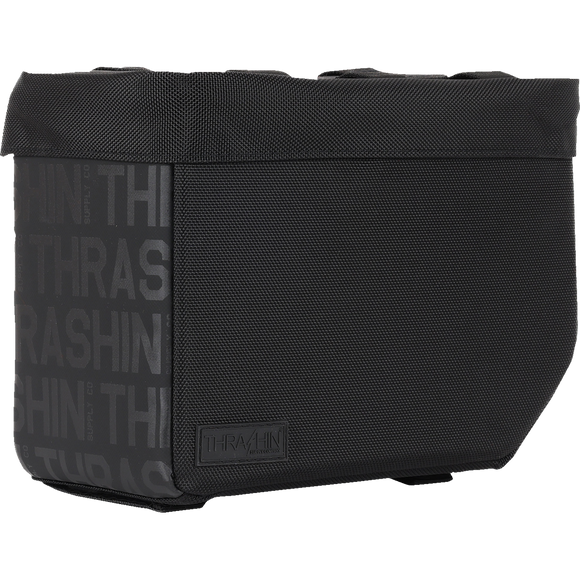 Thrashin Supply Co. Escape Base Saddlebags 18-liter in black ballistic nylon with MOLLE lid points and hi-viz orange interior