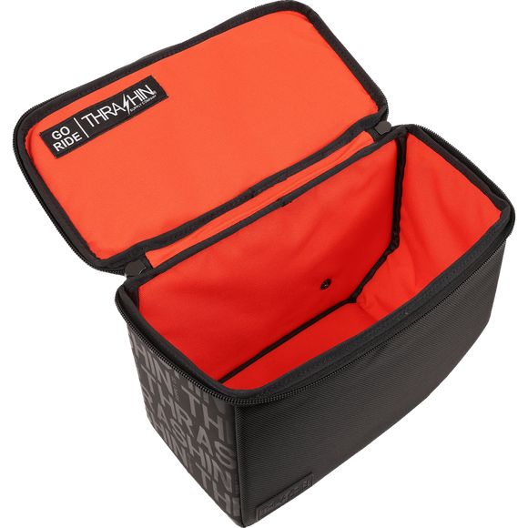 Thrashin Supply Co. Escape Base Saddlebags 18-liter in black ballistic nylon with MOLLE lid points and hi-viz orange interior