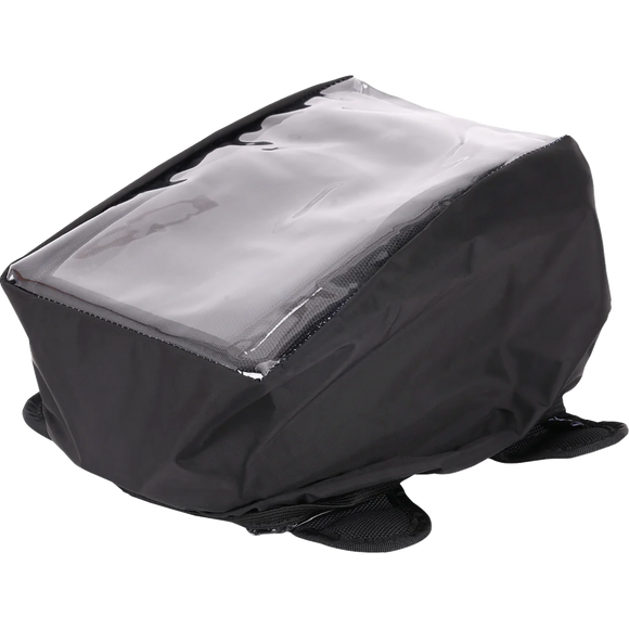 Thrashin Supply Co. 3.5L magnetic tank bag in black ballistic nylon on motorcycle steel gas tank