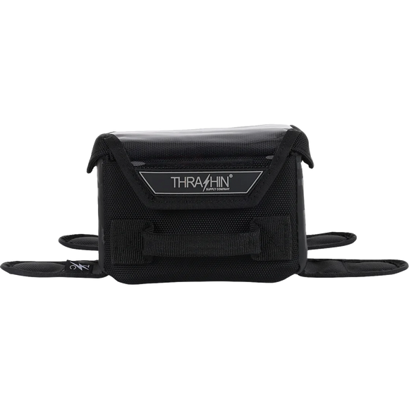 Thrashin Supply Co. 3.5L magnetic tank bag in black ballistic nylon on motorcycle steel gas tank