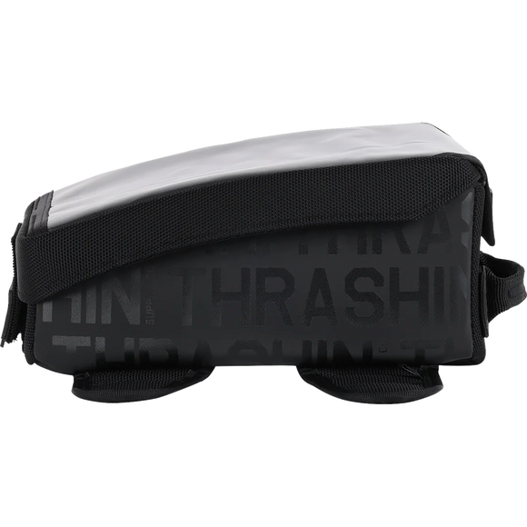 Thrashin Supply Co. 3.5L magnetic tank bag in black ballistic nylon on motorcycle steel gas tank