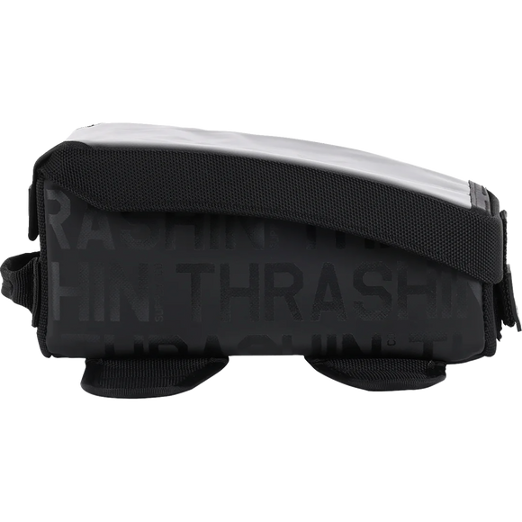 Thrashin Supply Co. 3.5L magnetic tank bag in black ballistic nylon on motorcycle steel gas tank