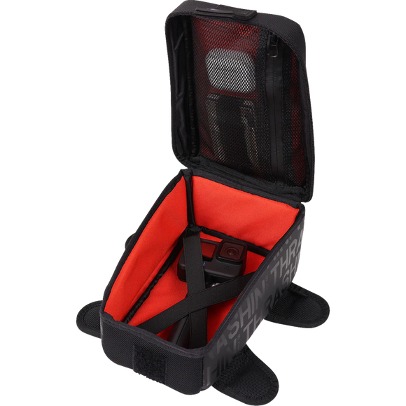 Thrashin Supply Co. 3.5L magnetic tank bag in black ballistic nylon on motorcycle steel gas tank