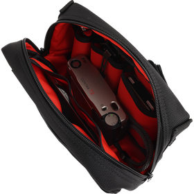 Thrashin Supply Co. Handlebar Bag Plus expanded storage in ballistic nylon with microfiber eyewear pocket mounted to Harley-Davidson handlebars