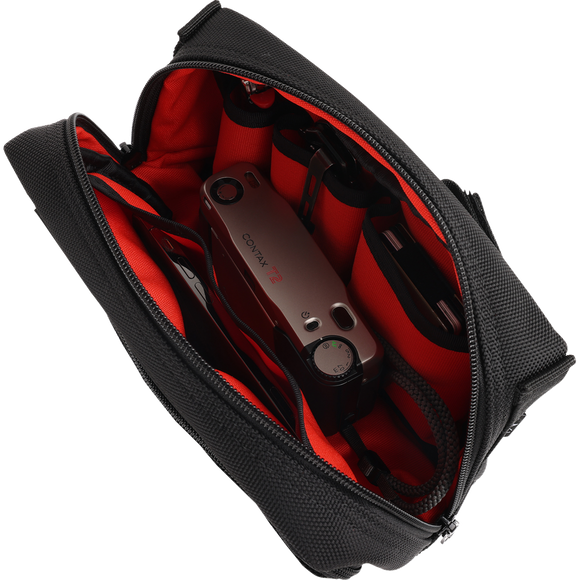 Thrashin Supply Co. Handlebar Bag Plus expanded storage in ballistic nylon with microfiber eyewear pocket mounted to Harley-Davidson handlebars