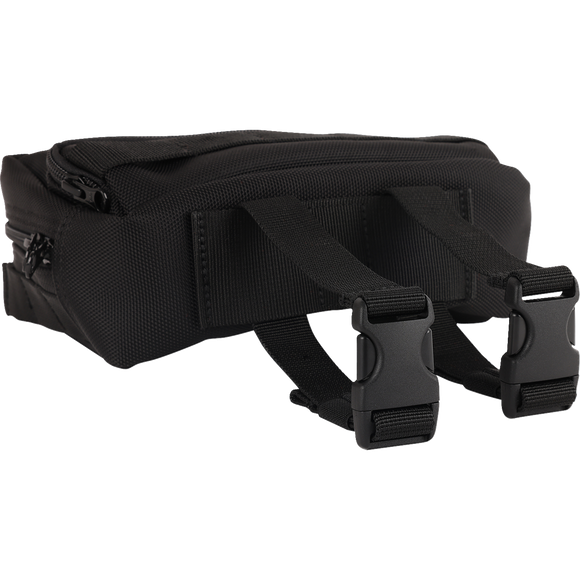 Thrashin Supply Co. Handlebar Bag Plus expanded storage in ballistic nylon with microfiber eyewear pocket mounted to Harley-Davidson handlebars