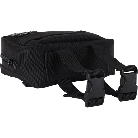 Thrashin Supply Co. ballistic nylon handlebar bag with YKK zippers and quick-attach straps mounted on Harley-Davidson handlebars