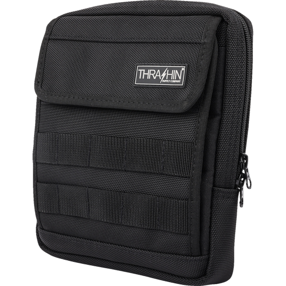Thrashin Supply Co. Slim Handlebar Bag in black ballistic nylon mounted between fairing and gas tank on Harley-Davidson