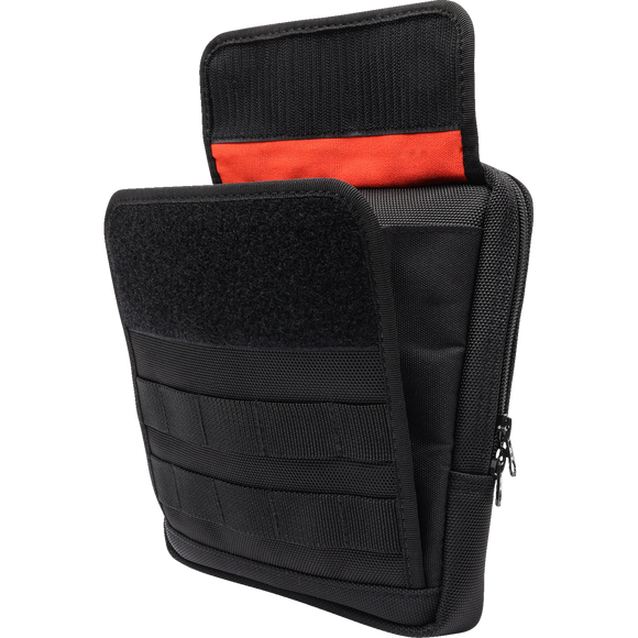 Thrashin Supply Co. Slim Handlebar Bag in black ballistic nylon mounted between fairing and gas tank on Harley-Davidson