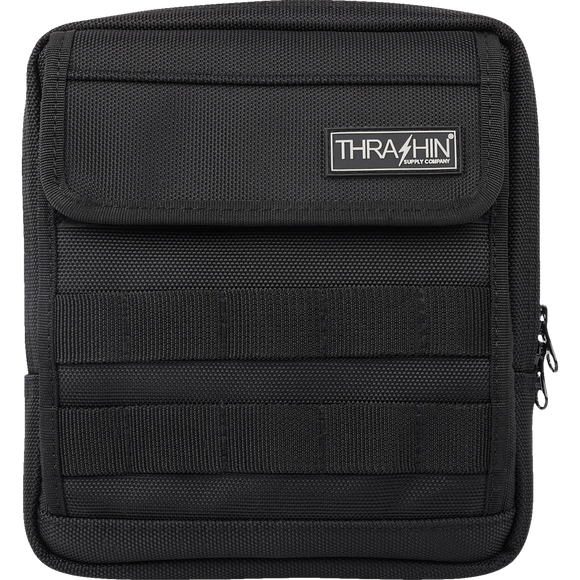 Thrashin Supply Co. Slim Handlebar Bag in black ballistic nylon mounted between fairing and gas tank on Harley-Davidson