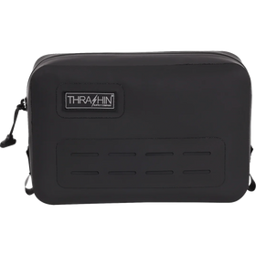 Thrashin Supply Co. THB-0021 black waterproof handlebar bag with MOLLE webbing and airtight zipper, 3-liter capacity for motorcycle riser mounting