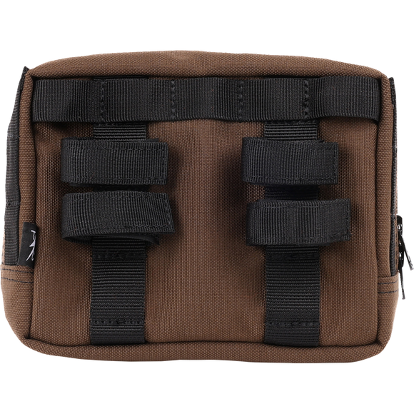 Thrashin Supply Co. ballistic nylon handlebar bag with YKK zippers and quick-attach straps mounted on Harley-Davidson handlebars