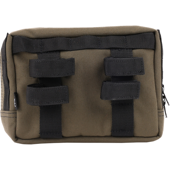 Thrashin Supply Co. ballistic nylon handlebar bag with YKK zippers and quick-attach straps mounted on Harley-Davidson handlebars