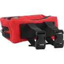 Thrashin Supply Co. ballistic nylon handlebar bag with YKK zippers and quick-attach straps mounted on Harley-Davidson handlebars