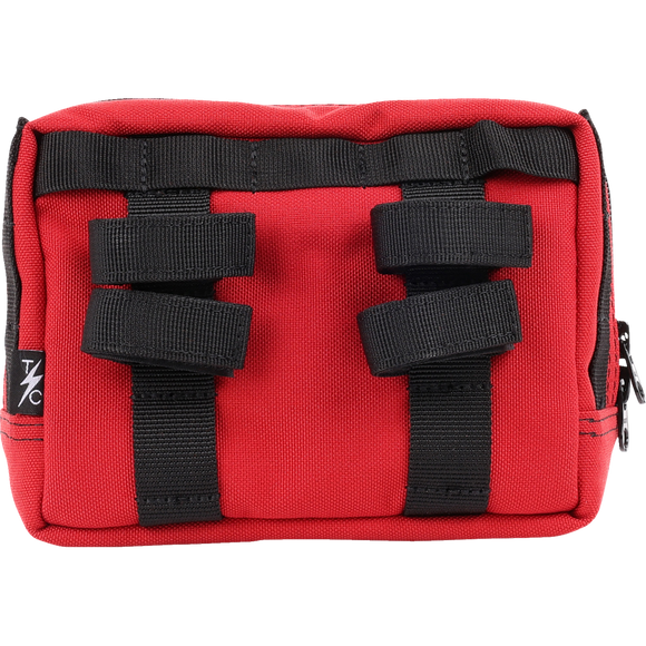 Thrashin Supply Co. ballistic nylon handlebar bag with YKK zippers and quick-attach straps mounted on Harley-Davidson handlebars