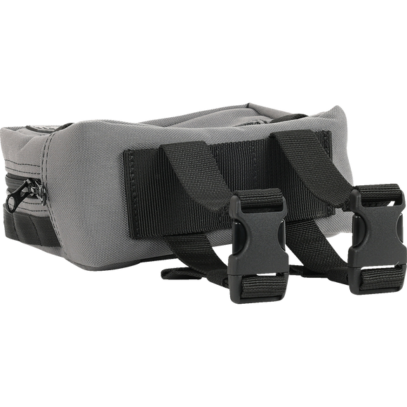 Thrashin Supply Co. ballistic nylon handlebar bag with YKK zippers and quick-attach straps mounted on Harley-Davidson handlebars