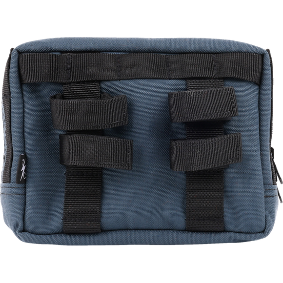 Thrashin Supply Co. ballistic nylon handlebar bag with YKK zippers and quick-attach straps mounted on Harley-Davidson handlebars