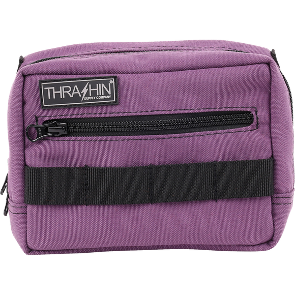 Thrashin Supply Co. ballistic nylon handlebar bag with YKK zippers and quick-attach straps mounted on Harley-Davidson handlebars