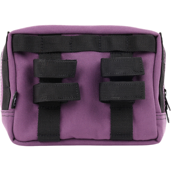 Thrashin Supply Co. ballistic nylon handlebar bag with YKK zippers and quick-attach straps mounted on Harley-Davidson handlebars