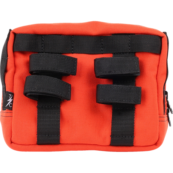 Thrashin Supply Co. ballistic nylon handlebar bag with YKK zippers and quick-attach straps mounted on Harley-Davidson handlebars