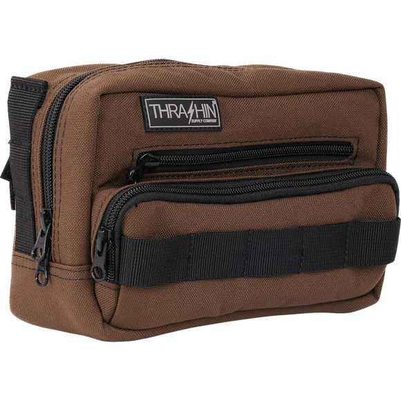Thrashin Supply Co. Handlebar Bag Plus expanded storage in ballistic nylon with microfiber eyewear pocket mounted to Harley-Davidson handlebars