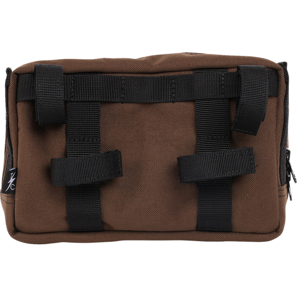 Thrashin Supply Co. Handlebar Bag Plus expanded storage in ballistic nylon with microfiber eyewear pocket mounted to Harley-Davidson handlebars