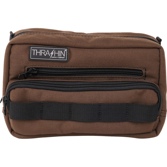 Thrashin Supply Co. Handlebar Bag Plus expanded storage in ballistic nylon with microfiber eyewear pocket mounted to Harley-Davidson handlebars