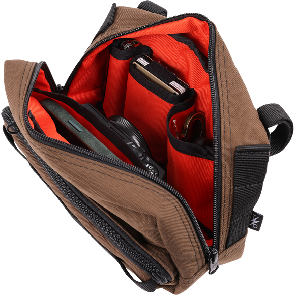 Thrashin Supply Co. Handlebar Bag Plus expanded storage in ballistic nylon with microfiber eyewear pocket mounted to Harley-Davidson handlebars