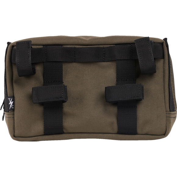 Thrashin Supply Co. Handlebar Bag Plus expanded storage in ballistic nylon with microfiber eyewear pocket mounted to Harley-Davidson handlebars