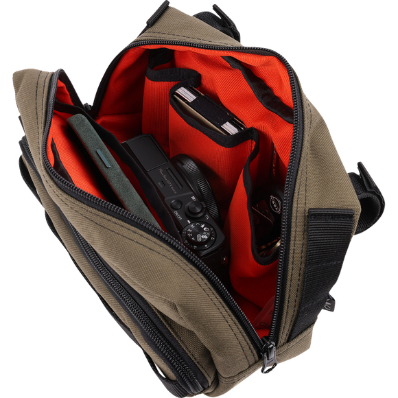 Thrashin Supply Co. Handlebar Bag Plus expanded storage in ballistic nylon with microfiber eyewear pocket mounted to Harley-Davidson handlebars