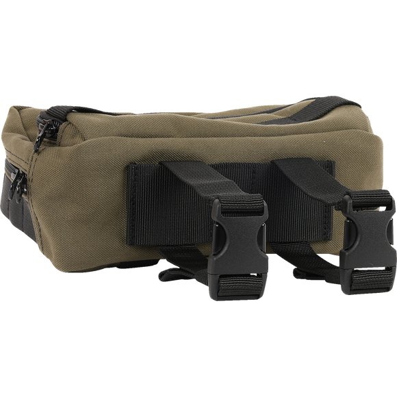 Thrashin Supply Co. Handlebar Bag Plus expanded storage in ballistic nylon with microfiber eyewear pocket mounted to Harley-Davidson handlebars