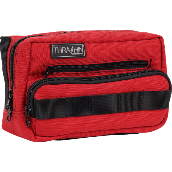 Thrashin Supply Co. Handlebar Bag Plus expanded storage in ballistic nylon with microfiber eyewear pocket mounted to Harley-Davidson handlebars