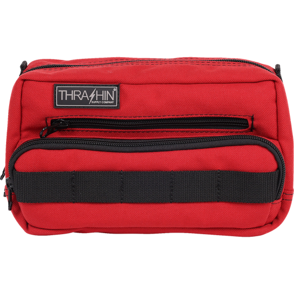 Thrashin Supply Co. Handlebar Bag Plus expanded storage in ballistic nylon with microfiber eyewear pocket mounted to Harley-Davidson handlebars