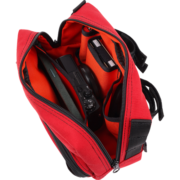 Thrashin Supply Co. Handlebar Bag Plus expanded storage in ballistic nylon with microfiber eyewear pocket mounted to Harley-Davidson handlebars