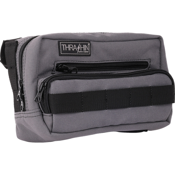 Thrashin Supply Co. Handlebar Bag Plus expanded storage in ballistic nylon with microfiber eyewear pocket mounted to Harley-Davidson handlebars