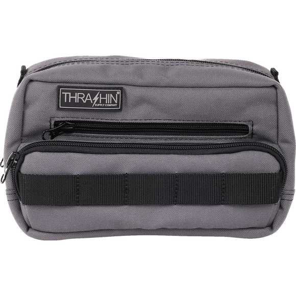 Thrashin Supply Co. Handlebar Bag Plus expanded storage in ballistic nylon with microfiber eyewear pocket mounted to Harley-Davidson handlebars