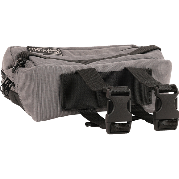 Thrashin Supply Co. Handlebar Bag Plus expanded storage in ballistic nylon with microfiber eyewear pocket mounted to Harley-Davidson handlebars