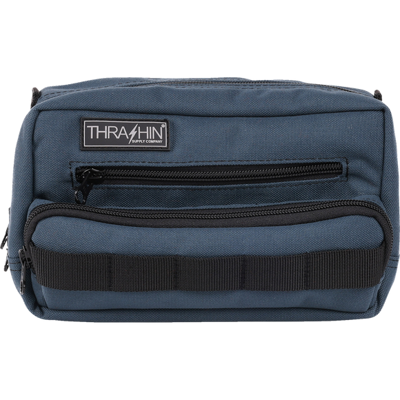 Thrashin Supply Co. Handlebar Bag Plus expanded storage in ballistic nylon with microfiber eyewear pocket mounted to Harley-Davidson handlebars