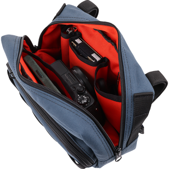 Thrashin Supply Co. Handlebar Bag Plus expanded storage in ballistic nylon with microfiber eyewear pocket mounted to Harley-Davidson handlebars