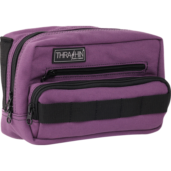 Thrashin Supply Co. Handlebar Bag Plus expanded storage in ballistic nylon with microfiber eyewear pocket mounted to Harley-Davidson handlebars