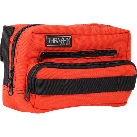 Thrashin Supply Co. Handlebar Bag Plus expanded storage in ballistic nylon with microfiber eyewear pocket mounted to Harley-Davidson handlebars