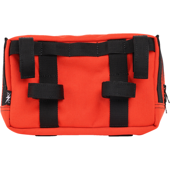 Thrashin Supply Co. Handlebar Bag Plus expanded storage in ballistic nylon with microfiber eyewear pocket mounted to Harley-Davidson handlebars