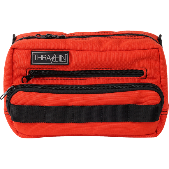 Thrashin Supply Co. Handlebar Bag Plus expanded storage in ballistic nylon with microfiber eyewear pocket mounted to Harley-Davidson handlebars