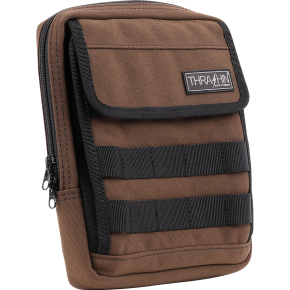 Thrashin Supply Co. Slim Handlebar Bag in black ballistic nylon mounted between fairing and gas tank on Harley-Davidson