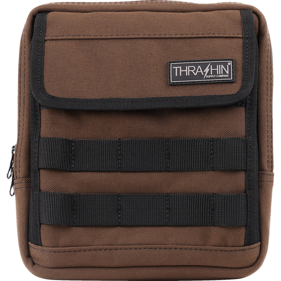 Thrashin Supply Co. Slim Handlebar Bag in black ballistic nylon mounted between fairing and gas tank on Harley-Davidson