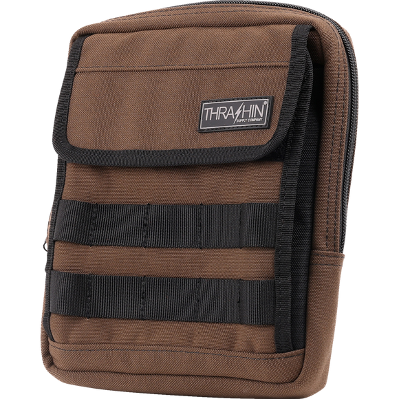 Thrashin Supply Co. Slim Handlebar Bag in black ballistic nylon mounted between fairing and gas tank on Harley-Davidson